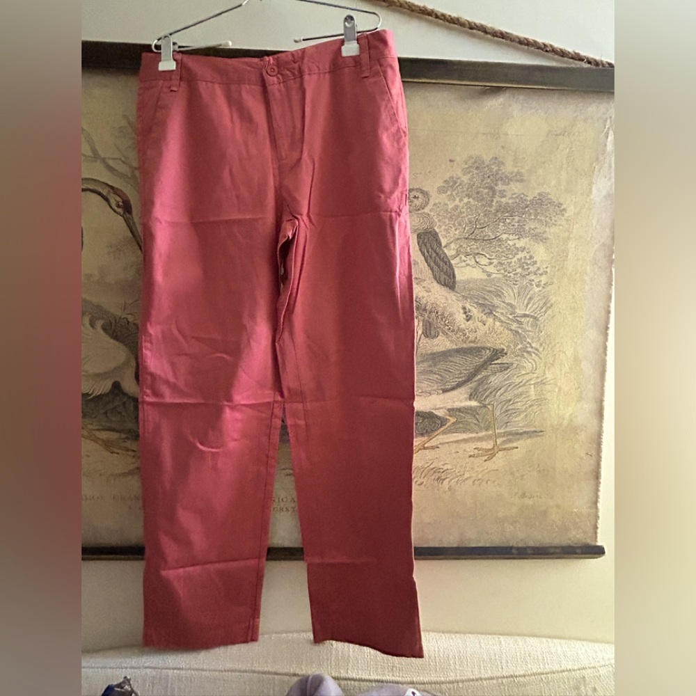 * New Garnet Hill Rose Color Full Length Cotton Pants SZ 14 *